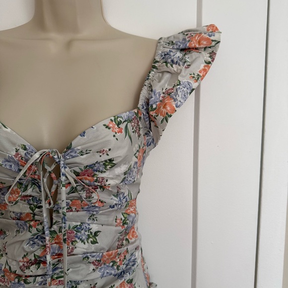 NWT - House of CB - Floral Ruched Cotton Ruffle Dress - Picture 4 of 12